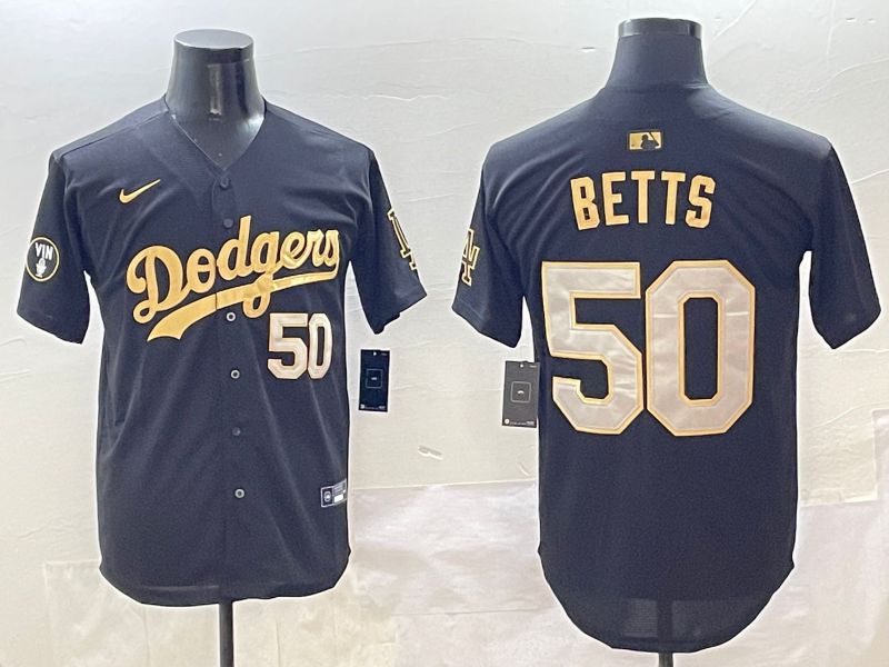 Men Los Angeles Dodgers 50 Betts Black Gold Nike 2025 MLB Jersey style 4263
